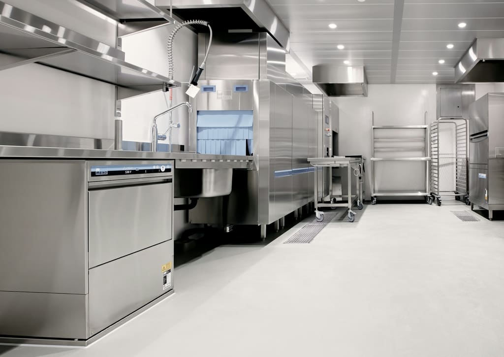 Commercial kitchen machinery in a professional foodservice setting